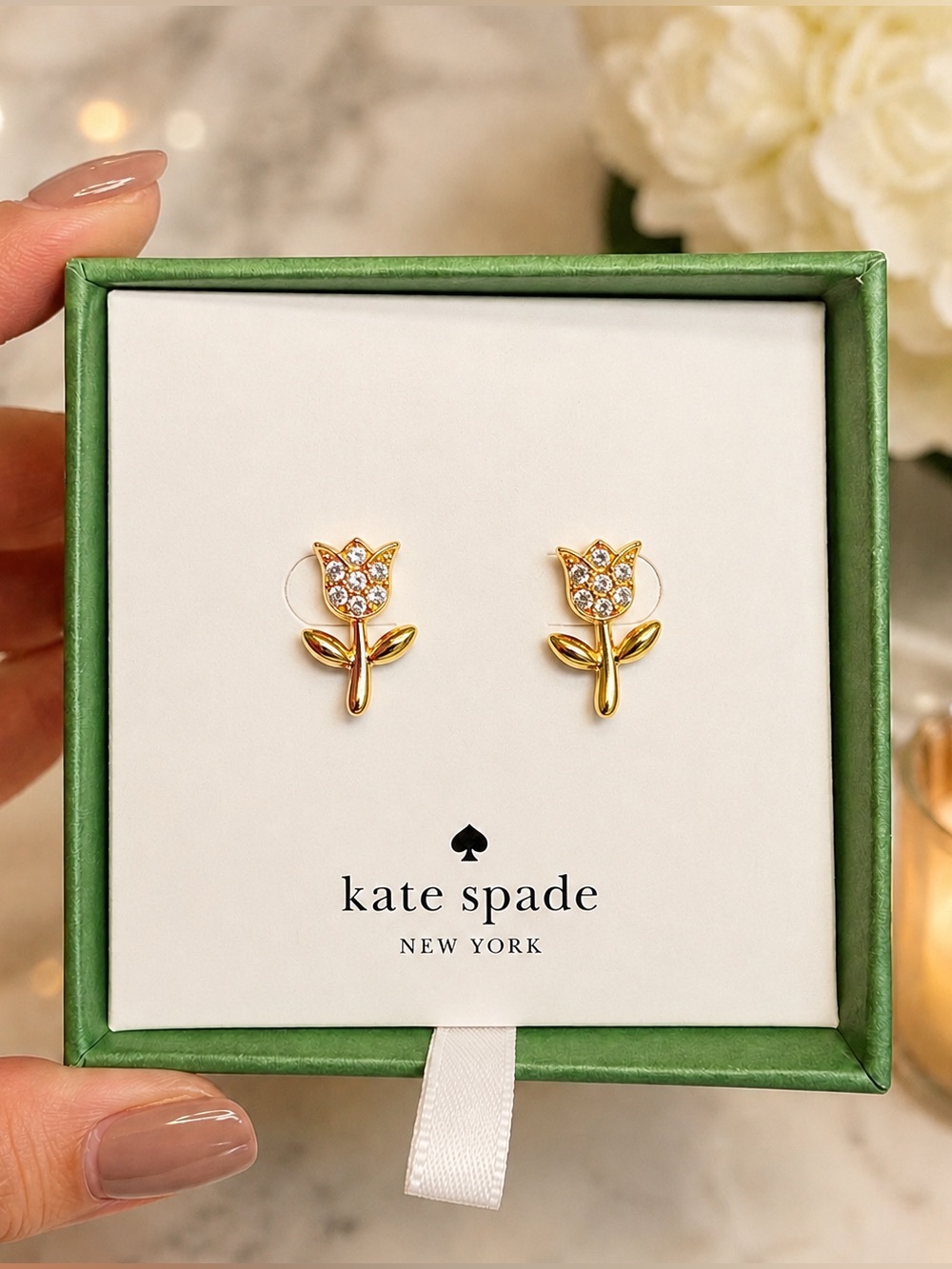 kate spade Gold Tulip Crystal Flower Stud Earrings 💛🌷